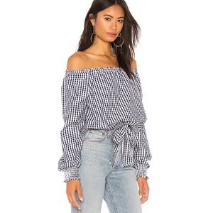 Sanctuary + gingham + off shoulder blouse